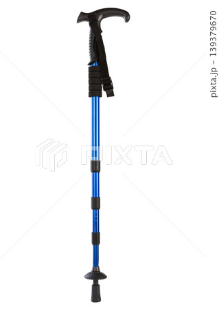 Blue adjustable trekking pole on white background 139379670