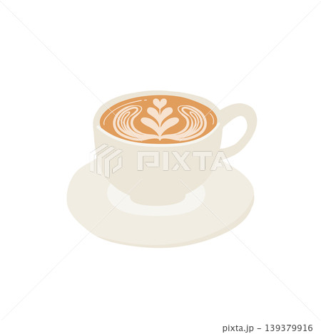 ラテアート付きカフェラテのフラットイラスト ラテアート付きカフェラテのフラットイラスト 139379916