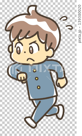 一幅插圖，描繪了一個穿著校服的男孩拼命奔跑的場景。 139380020