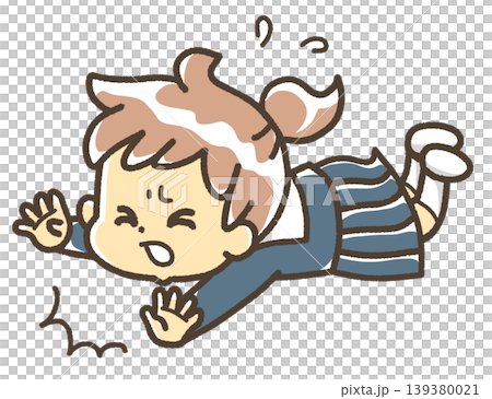 An illustration of a girl tripping and falling, wearing a sailor uniform. 139380021