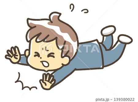 つまづいて転ぶ男の子のイラスト　学ラン 139380022