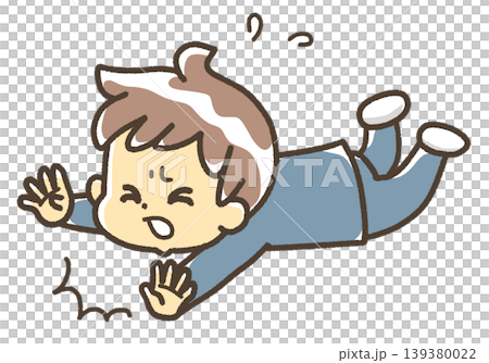 An illustration of a boy tripping and falling, wearing a school uniform. An illustration of a boy tripping and falling, wearing a school uniform. 139380022