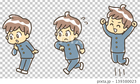An illustration of a boy in a school uniform, showing the steps of overcoming a problem, working hard, and achieving success. An illustration of a boy in a school uniform, showing the steps of overcoming a problem, working hard, and achieving success. 139380023