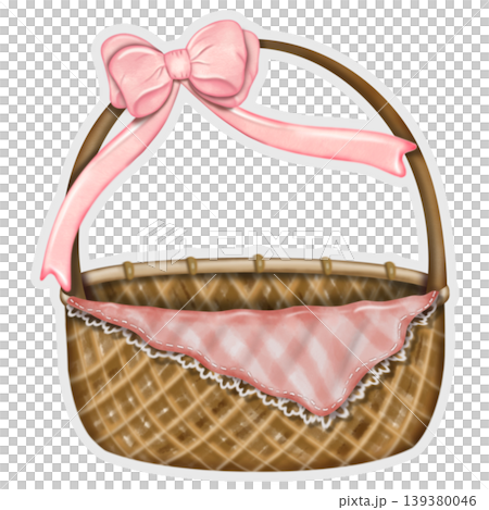 Sticker Hand drawn wicker basket collection illustration featuring various woven containers with handles ,ribbon and fabric covers for storage, picnic, and invitation,card decor use Sticker Hand drawn wicker basket collection illustration featuring various woven containers with handles ,ribbon and fabric covers for storage, picnic, and invitation,card decor use 139380046