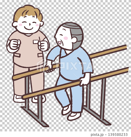 応援されながら歩行訓練するシニア男性のイラスト 応援されながら歩行訓練するシニア男性のイラスト 139380233