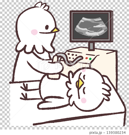 一隻白鳥正在接受超音波檢查的插圖。 一隻白鳥正在接受超音波檢查的插圖。 139380234