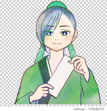 A cartoon-style illustration of Hikoboshi holding a tanzaku (paper strip for writing wishes). A cartoon-style illustration of Hikoboshi holding a tanzaku (paper strip for writing wishes). 139380253