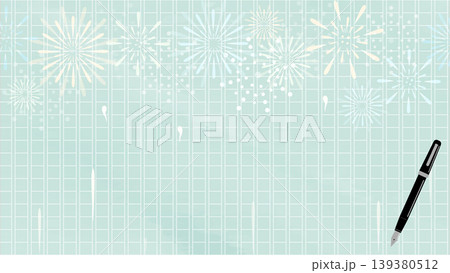 夏:花火入り全面原稿用紙に万年筆の背景イラスト(16:9) 夏:花火入り全面原稿用紙に万年筆の背景イラスト(16:9) 139380512