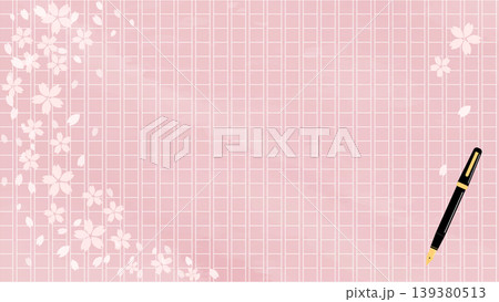 春:桜入り全面原稿用紙に万年筆の背景イラスト(16:9) 春:桜入り全面原稿用紙に万年筆の背景イラスト(16:9) 139380513