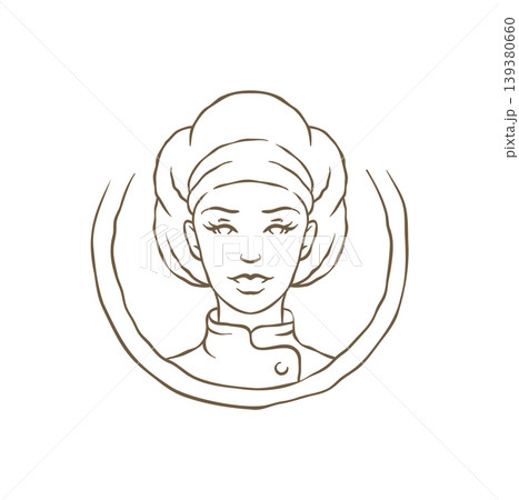 A Circular Logo With A Female Baker Portrait Hand Drawn Vector Illustration A Circular Logo With A Female Baker Portrait Hand Drawn Vector Illustration 139380660