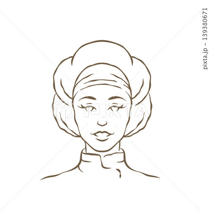 A Beautiful Female Baker In A Chef Hat Hand Drawn Vector Portrait Illustration 139380671