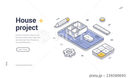 House Project And Architecture Design Isometric Banner Vector Illustration House Project And Architecture Design Isometric Banner Vector Illustration 139380693