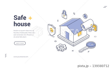 Safe House Home Security System And Protection Isometric Banner Vector Illustration 139380712