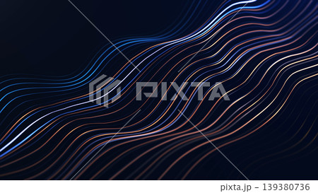 Abstract blue and gold flowing lines on dark background, luxury digital wave with glowing light curves, modern technology texture, 4K. Abstract blue and gold flowing lines on dark background, luxury digital wave with glowing light curves, modern technology texture, 4K. 139380736