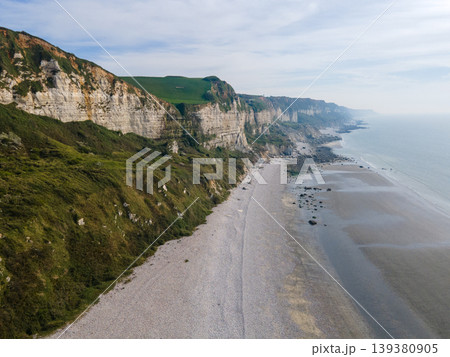 Aerial View of Saint Jouin Bruneval Beach with Waves and Cliffs Aerial View of Saint Jouin Bruneval Beach with Waves and Cliffs 139380905