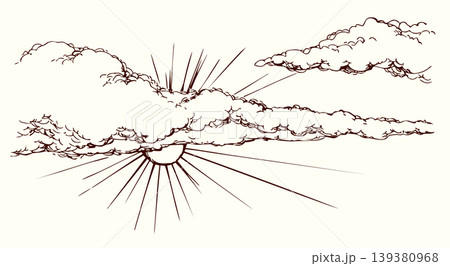 Vector drawing. Sun on cloudy sky Vector drawing. Sun on cloudy sky 139380968
