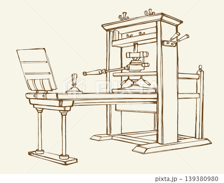 Vector drawing. Vintage printing press 139380980