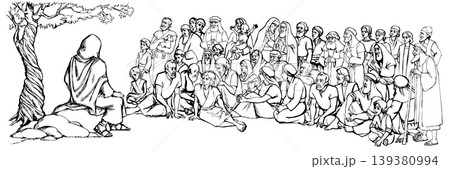 Vector drawing. Jesus teaching people Vector drawing. Jesus teaching people 139380994
