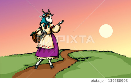 A goat walking by the road. Vector illustration A goat walking by the road. Vector illustration 139380998