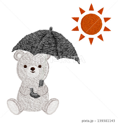 【太陽と日傘とシロクマ】手刺繍イラスト素材 【太陽と日傘とシロクマ】手刺繍イラスト素材 139381143