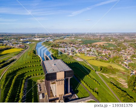 Drone panorama of boat lift with roads and transport network 139381370