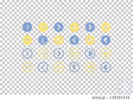 4方向を向いている太さの異なる矢印のアイコンセット1（青・黄色） 139381416
