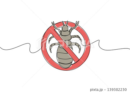 Single line drawing displays a lice bug louse inside a red prohibition sign for a health concept. This graphic illustration is perfectly designed for the National Bug Busting Day poster. Single line drawing displays a lice bug louse inside a red prohibition sign for a health concept. This graphic illustration is perfectly designed for the National Bug Busting Day poster. 139382230