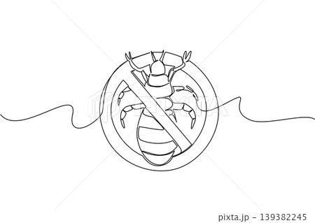 Continuous line drawing displays a lice bug louse inside a prohibition sign representing a health concept. The black outline illustration is perfect for a National Bug Busting Day flyer. Continuous line drawing displays a lice bug louse inside a prohibition sign representing a health concept. The black outline illustration is perfect for a National Bug Busting Day flyer. 139382245