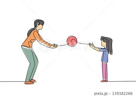 Single line drawing features a lovely mother and daughter playing catch representing an outdoor concept. This graphic illustration suits a National Play Catch Week web article perfectly. Single line drawing features a lovely mother and daughter playing catch representing an outdoor concept. This graphic illustration suits a National Play Catch Week web article perfectly. 139382266