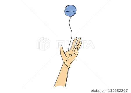 Beautiful one line drawing presents a human hand tossing a ball for a recreation concept. This wonderful graphic artwork is absolutely ideal for a National Play Catch Week flyer design. 139382267