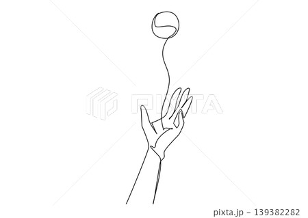 Lovely single line drawing features a human hand tossing a ball up high representing a recreation concept. This beautiful graphic illustration suits a National Play Catch Week event logo. Lovely single line drawing features a human hand tossing a ball up high representing a recreation concept. This beautiful graphic illustration suits a National Play Catch Week event logo. 139382282