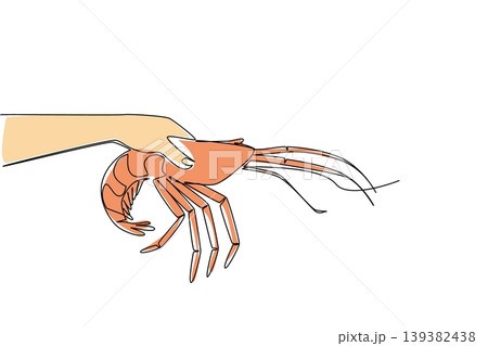 One line drawing displays a human hand holding a large fresh lobster in groceries store. Fishing concept makes an absolutely excellent choice for National Lobster Day posters and market promotions. One line drawing displays a human hand holding a large fresh lobster in groceries store. Fishing concept makes an absolutely excellent choice for National Lobster Day posters and market promotions. 139382438