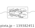 Gorgeous one line drawing of a huge lobster on a serving board, top view. This minimal food concept represents an excellent choice for National Lobster Day social media campaigns and restaurant sign 139382451