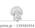 Minimal one line drawing of a wild turkey bird walking on farm soil. This elegant animal concept is an absolutely fantastic option for National Turkey Lovers Day coloring pages and farm art prints. 139382454