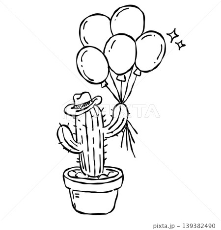 Western cactus holding balloons clipart cowboy birthday decoration rustic wild west plant party element country theme cute line art illustration Western cactus holding balloons clipart cowboy birthday decoration rustic wild west plant party element country theme cute line art illustration 139382490