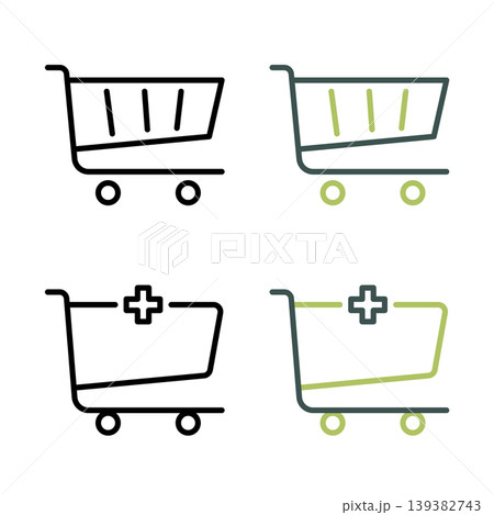 Shopping cart and add to cart outline vector icon set with editable stroke Shopping cart and add to cart outline vector icon set with editable stroke 139382743