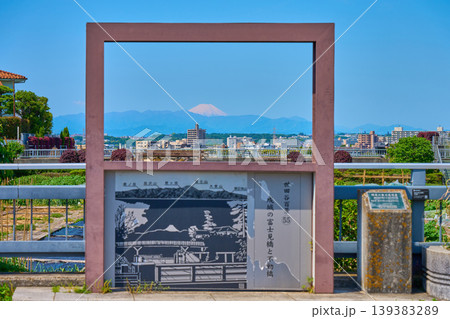 春の東京都世田谷区成城の富士見橋から関東の富士見百景の眺望(富士山,狛江市,世田谷区,丹沢山系など) 139383289