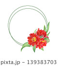 Watercolor round frame with red tulips and green leaves. Hand-painted botanical style. Perfect for invitations, wedding stationery, greeting cards, logos and branding 139383703