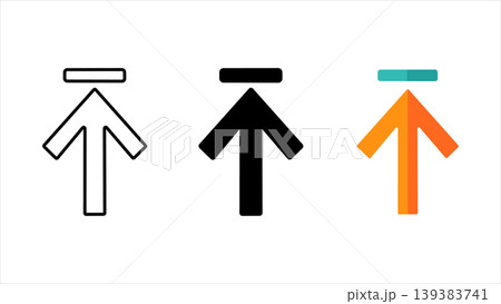 Upward directional arrow icons with top bar in outline solid black and colorful design styles isolated on white background 139383741