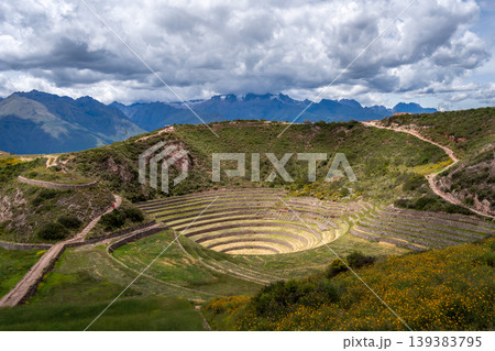 Inca agricultural terraces at Moray in the Sacred Valley, Peru 139383795