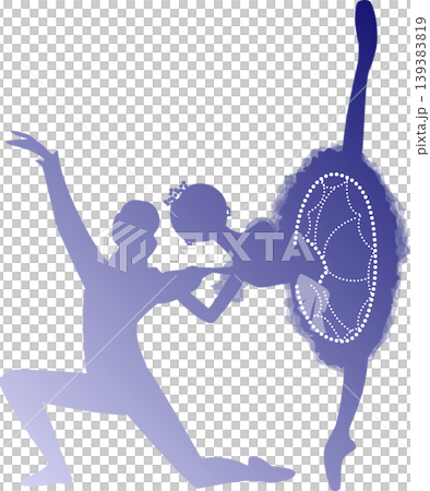 Ballet Pas de Deux: Two ballerinas dancing in a navy blue gradient. Ballet Pas de Deux: Two ballerinas dancing in a navy blue gradient. 139383819
