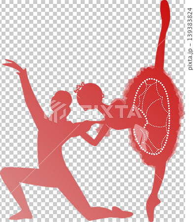 Ballet: Red silhouettes of two ballerinas dancing a pas de deux. Ballet: Red silhouettes of two ballerinas dancing a pas de deux. 139383824