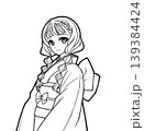 着物を着た女の子のアニメ風の塗り絵イラスト 139384424
