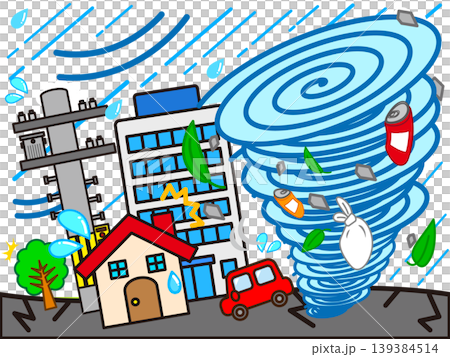 颱風襲擊城市的插圖 颱風襲擊城市的插圖 139384514