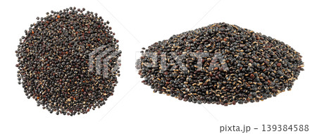 black quinoa seeds isolated on white background. Top view. Flat lay black quinoa seeds isolated on white background. Top view. Flat lay 139384588