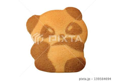 shortbread cookie in the shape of a panda isolated on white background. Top view. Flat lay shortbread cookie in the shape of a panda isolated on white background. Top view. Flat lay 139384694