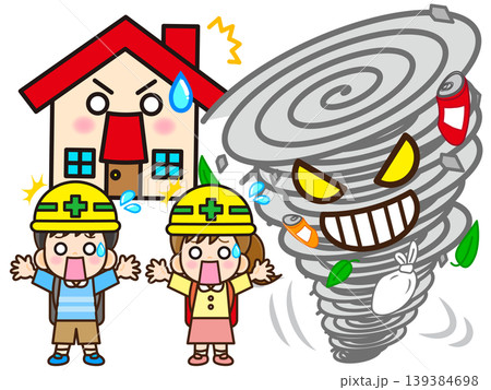台風に襲われる子供のイラスト素材 台風に襲われる子供のイラスト素材 139384698