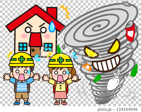 台風に襲われる子供のイラスト素材 台風に襲われる子供のイラスト素材 139384698