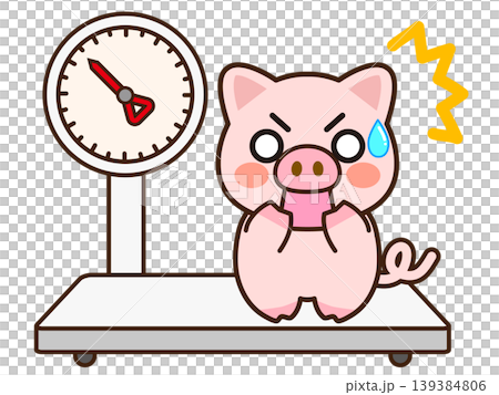 Illustration of a surprised pig on a weighing scale Illustration of a surprised pig on a weighing scale 139384806