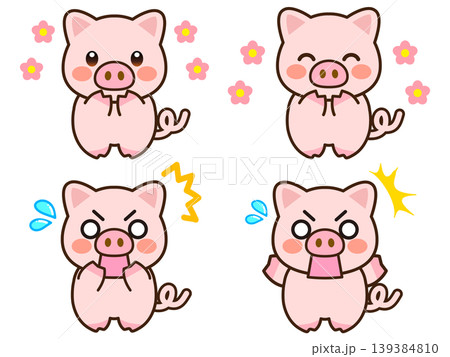 驚いて衝撃を受けるブタのイラスト素材セット 139384810